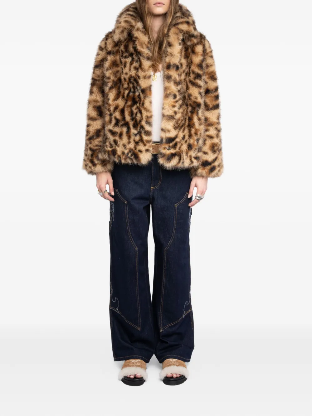 Zadig & Voltaire Leopard-print Faux-fur Coat In Brown