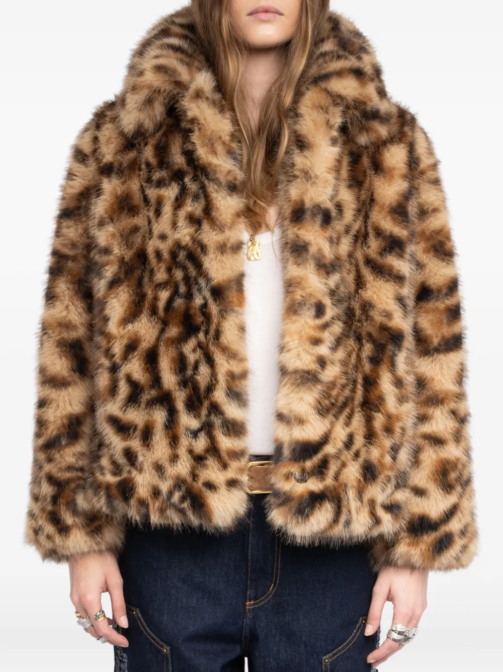 Zadig & Voltaire Leopard-print Faux-fur Coat In Brown