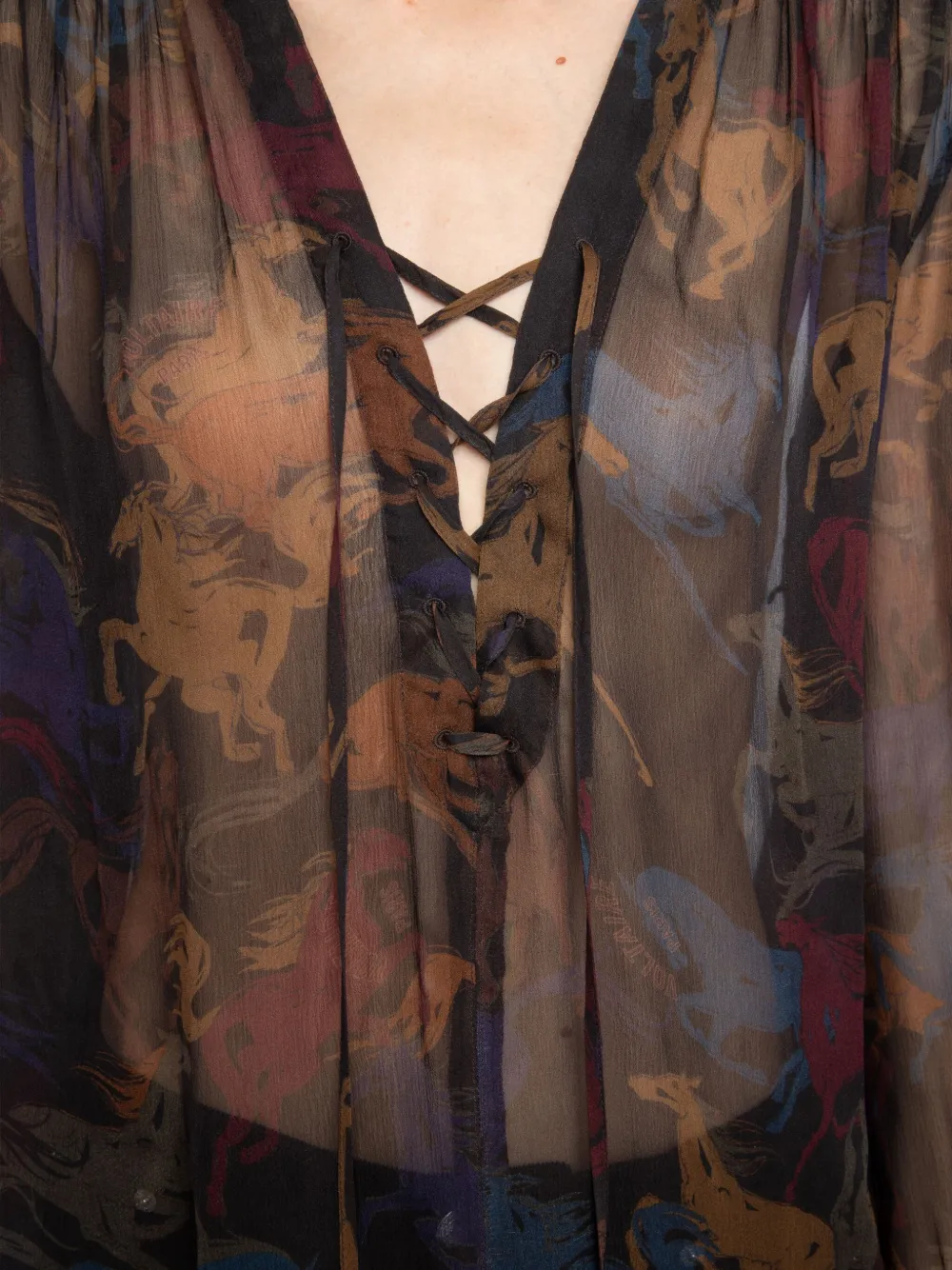 Zadig & Voltaire Tamela Horses Sheer Mousseline Top In Multi