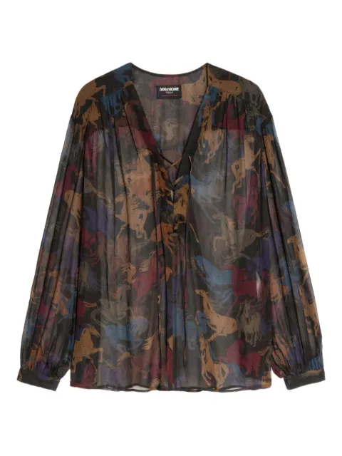 Zadig&Voltaire horse-print lace-up top