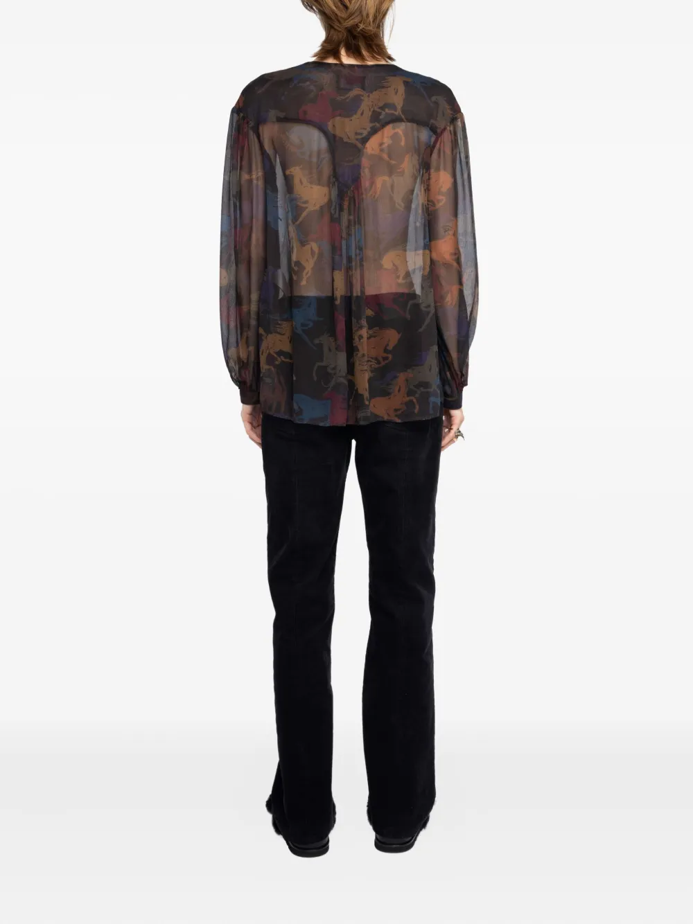 Zadig & Voltaire Tamela Horses Sheer Mousseline Top In Multi