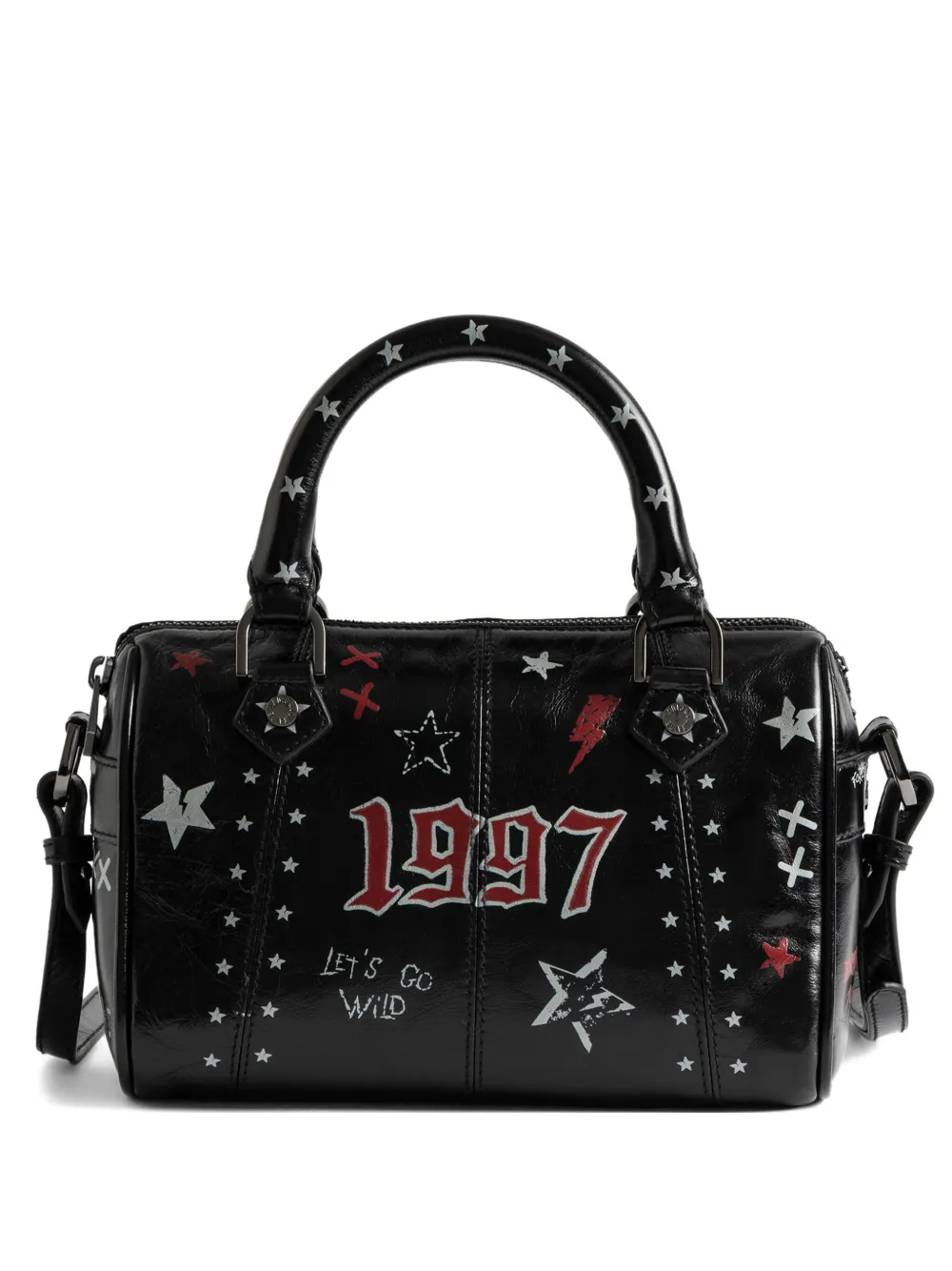 Zadig & Voltaire Star-print Leather Clutch Bag In Black