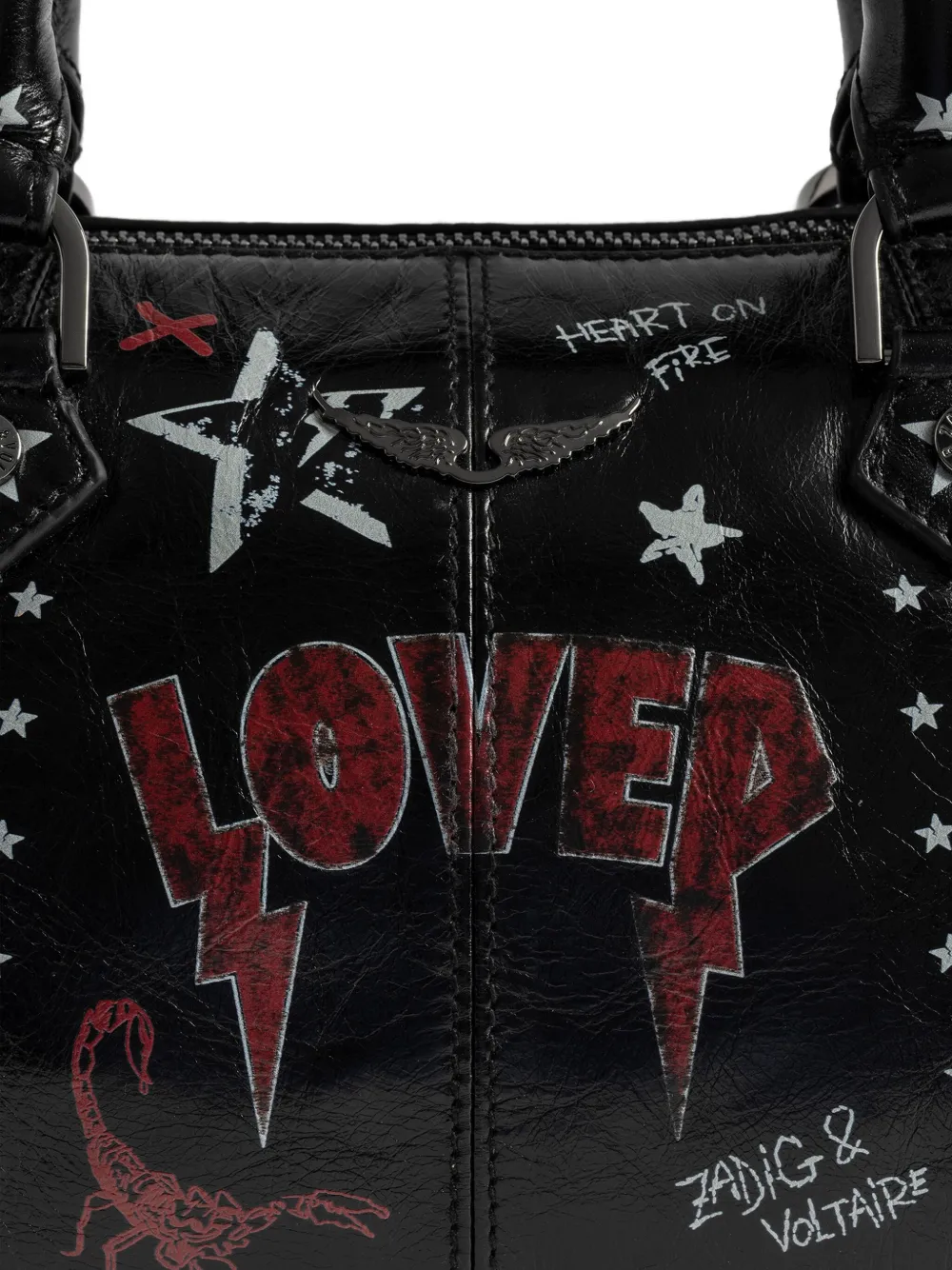 Zadig & Voltaire Star-print Leather Clutch Bag In Black