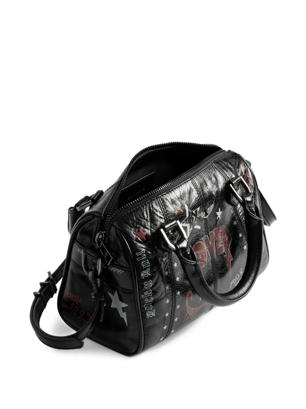 Zadig & Voltaire Star-print Leather Clutch Bag In Black