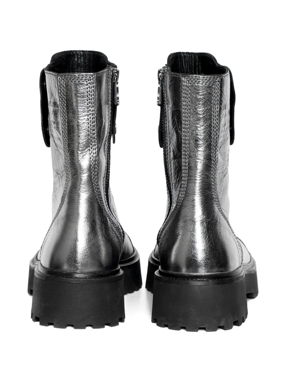 Zadig&Voltaire Joe Fast metallic-effect leather combat boots Grey
