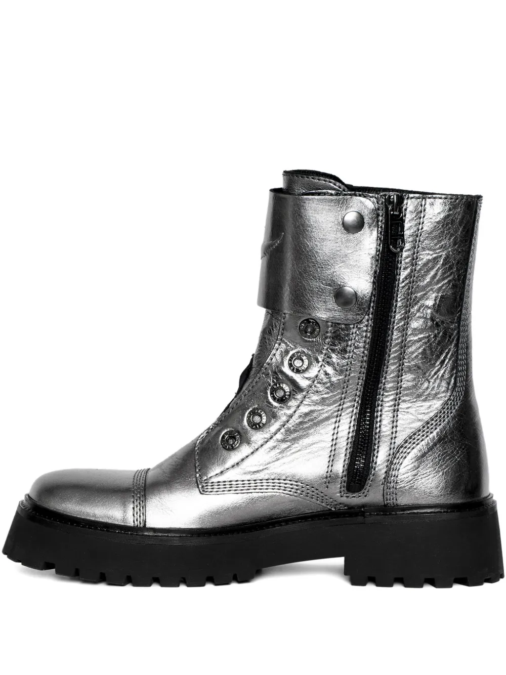 Zadig&Voltaire Joe Fast metallic-effect leather combat boots Grey