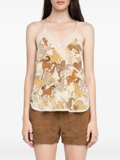 Zadig&Voltaire Christy horse-print lace-trimmed top