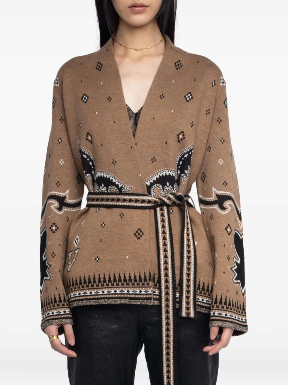 Zadig&Voltaire skull-detail belted cardigan Bruin