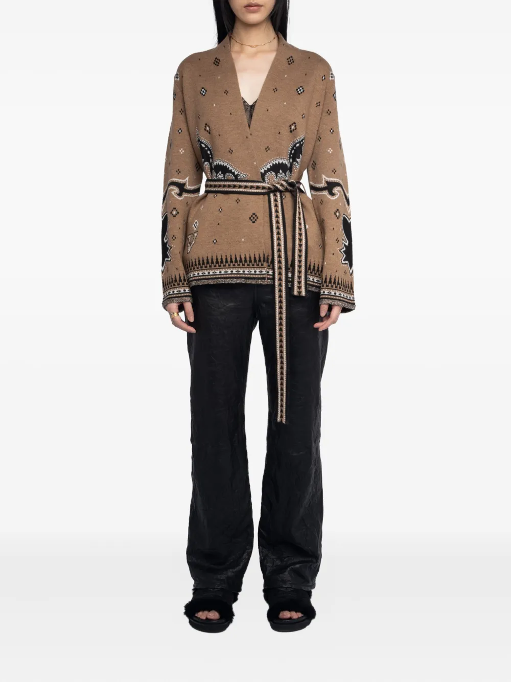 Zadig&Voltaire skull-detail belted cardigan Bruin