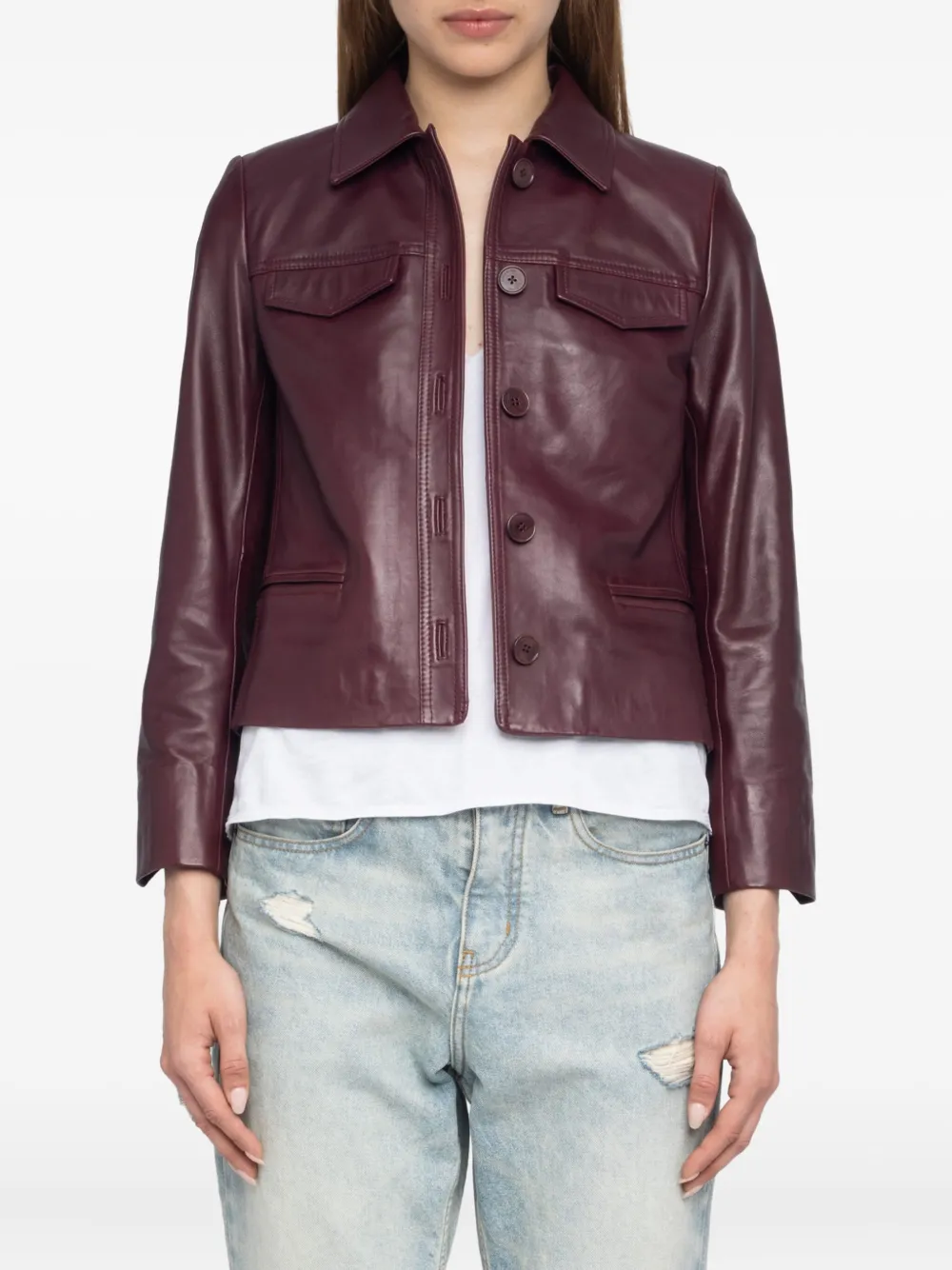 Zadig&Voltaire Leren jack met klepzak en knoopsluiting Rood