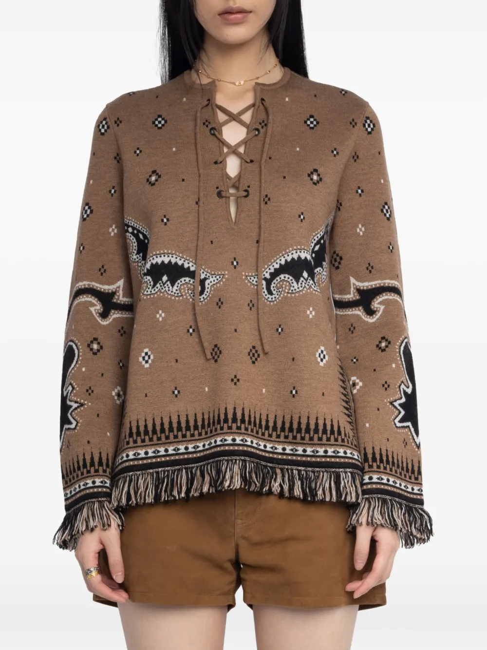 Zadig&Voltaire lace-up skull-print sweater Beige
