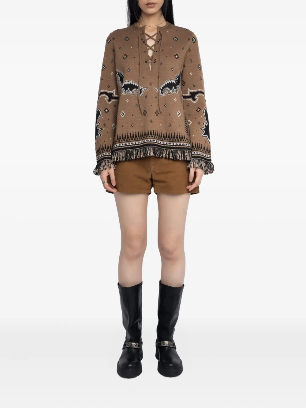 Zadig&Voltaire lace-up skull-print sweater Beige