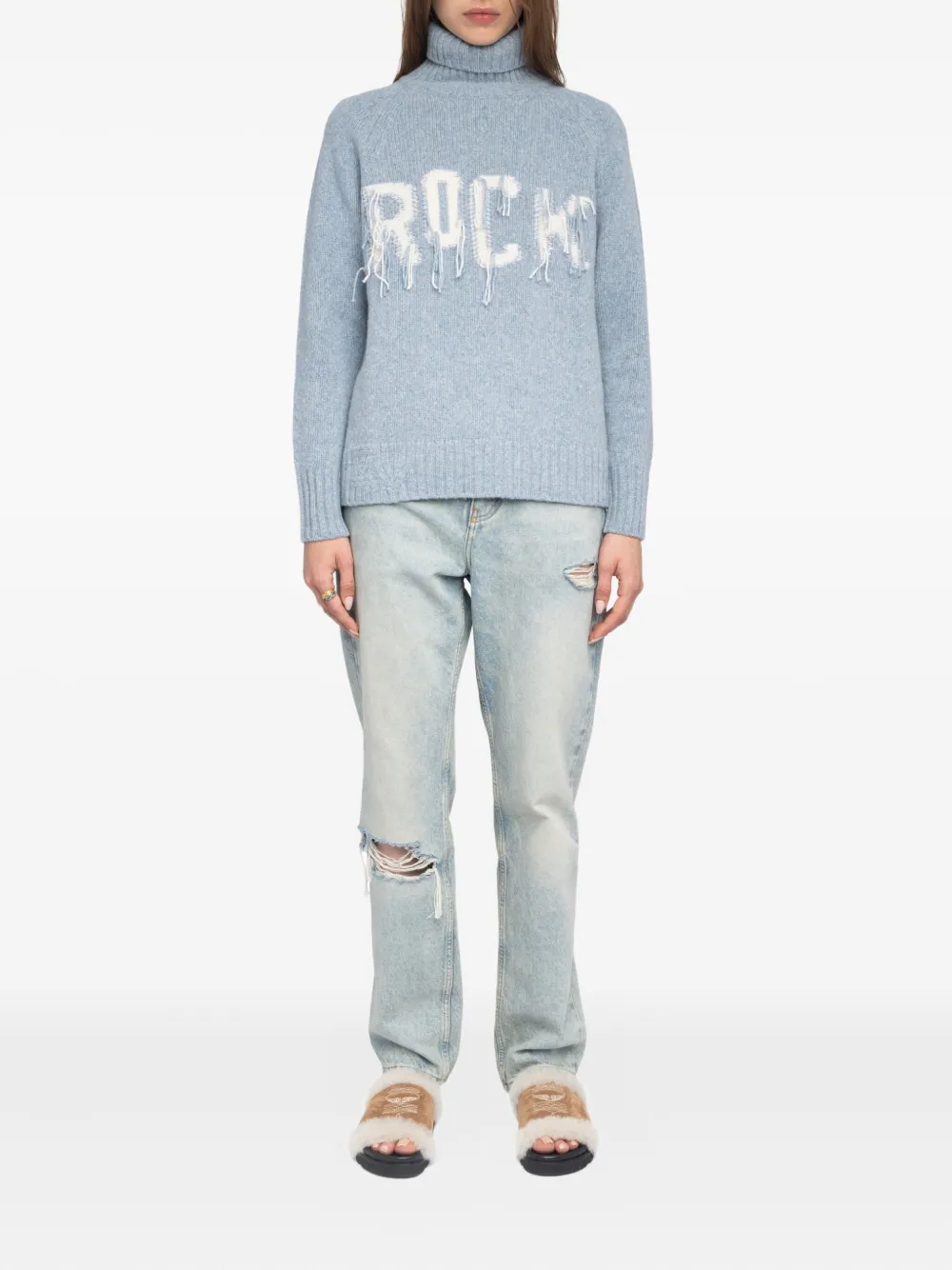 Zadig&Voltaire Mora roll-neck frayed-detail sweater Blauw