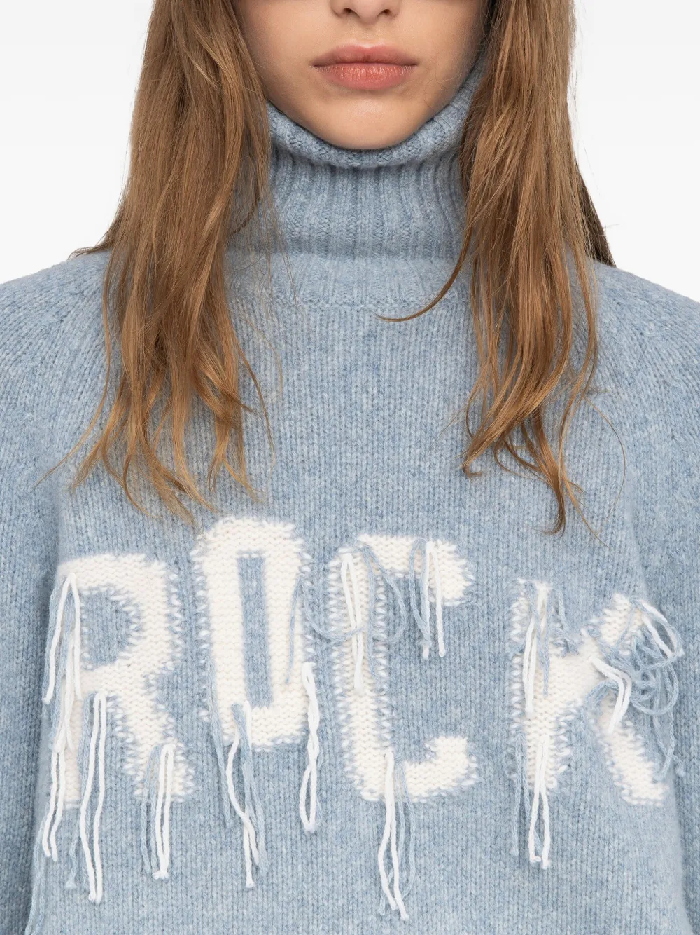 Zadig&Voltaire Mora roll-neck frayed-detail sweater Blauw