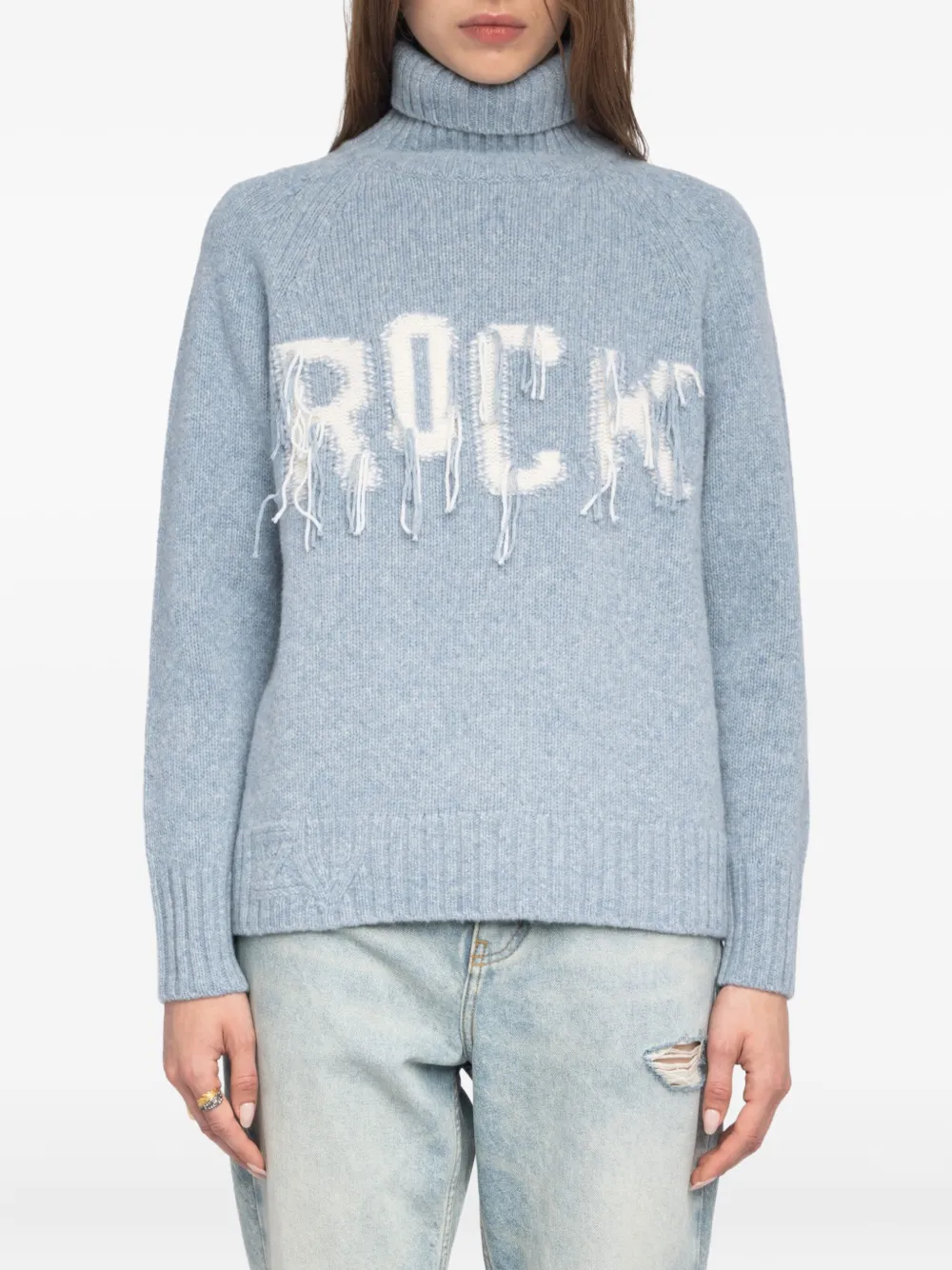 Zadig&Voltaire Mora roll-neck frayed-detail sweater Blauw