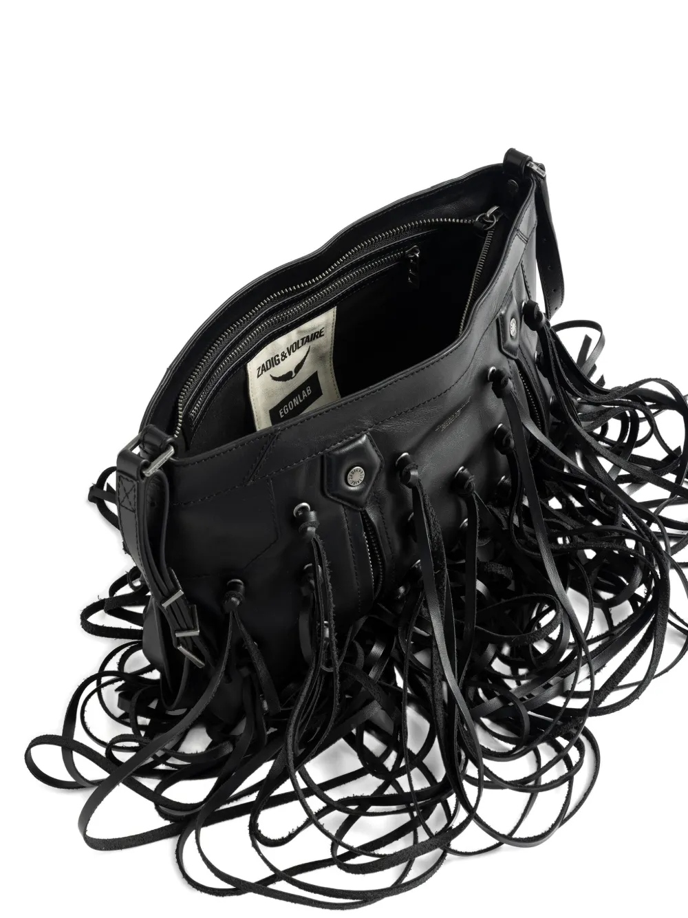 Zadig&Voltaire leather-fringe clutch bag Zwart