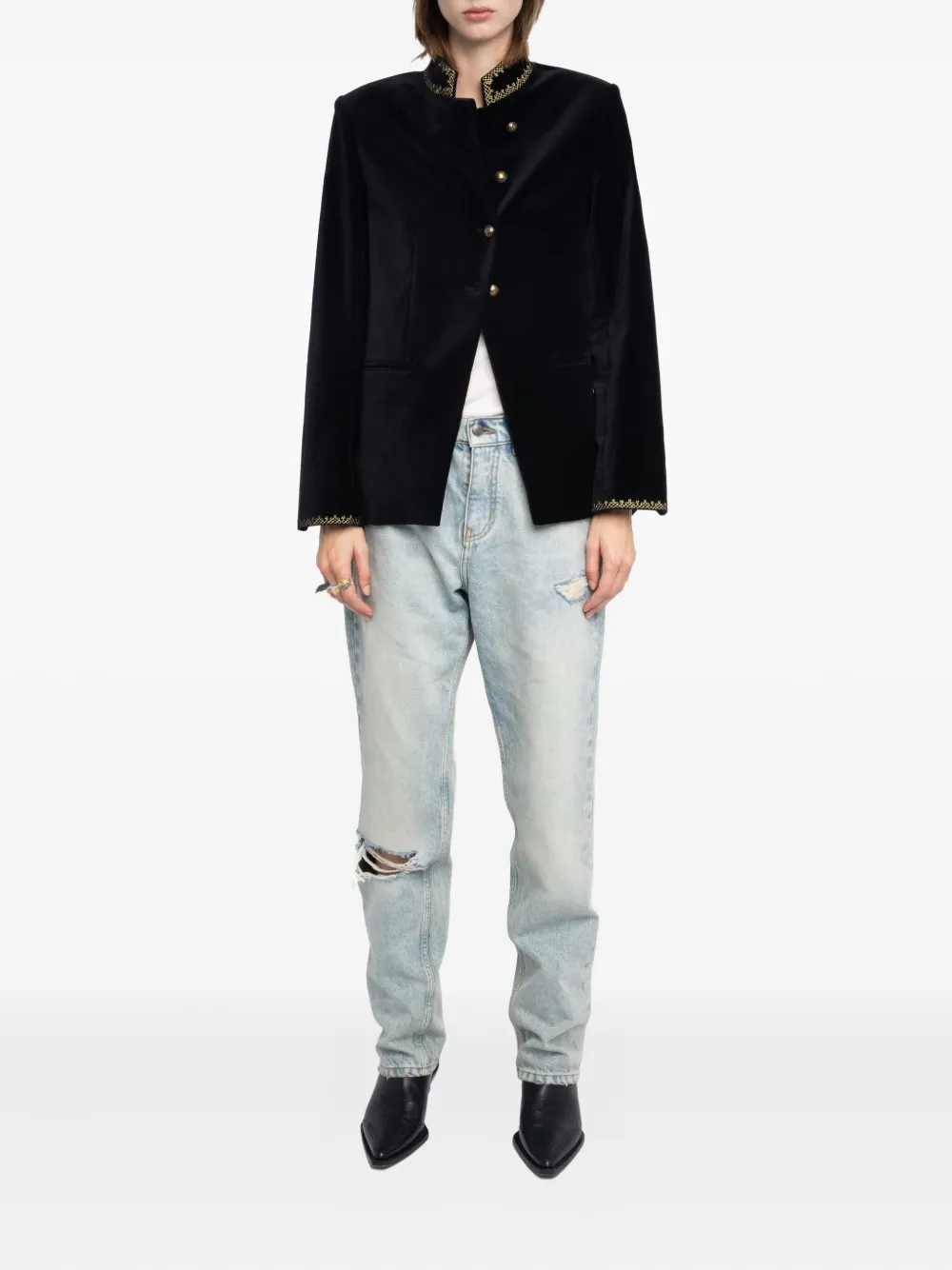 Zadig&Voltaire velvet-effect embellished-collar jacket | Military Jackets | Image 2