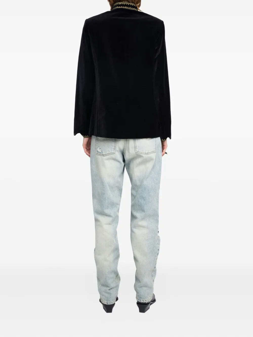 Zadig & Voltaire Velvet-effect Embellished-collar Jacket In Black