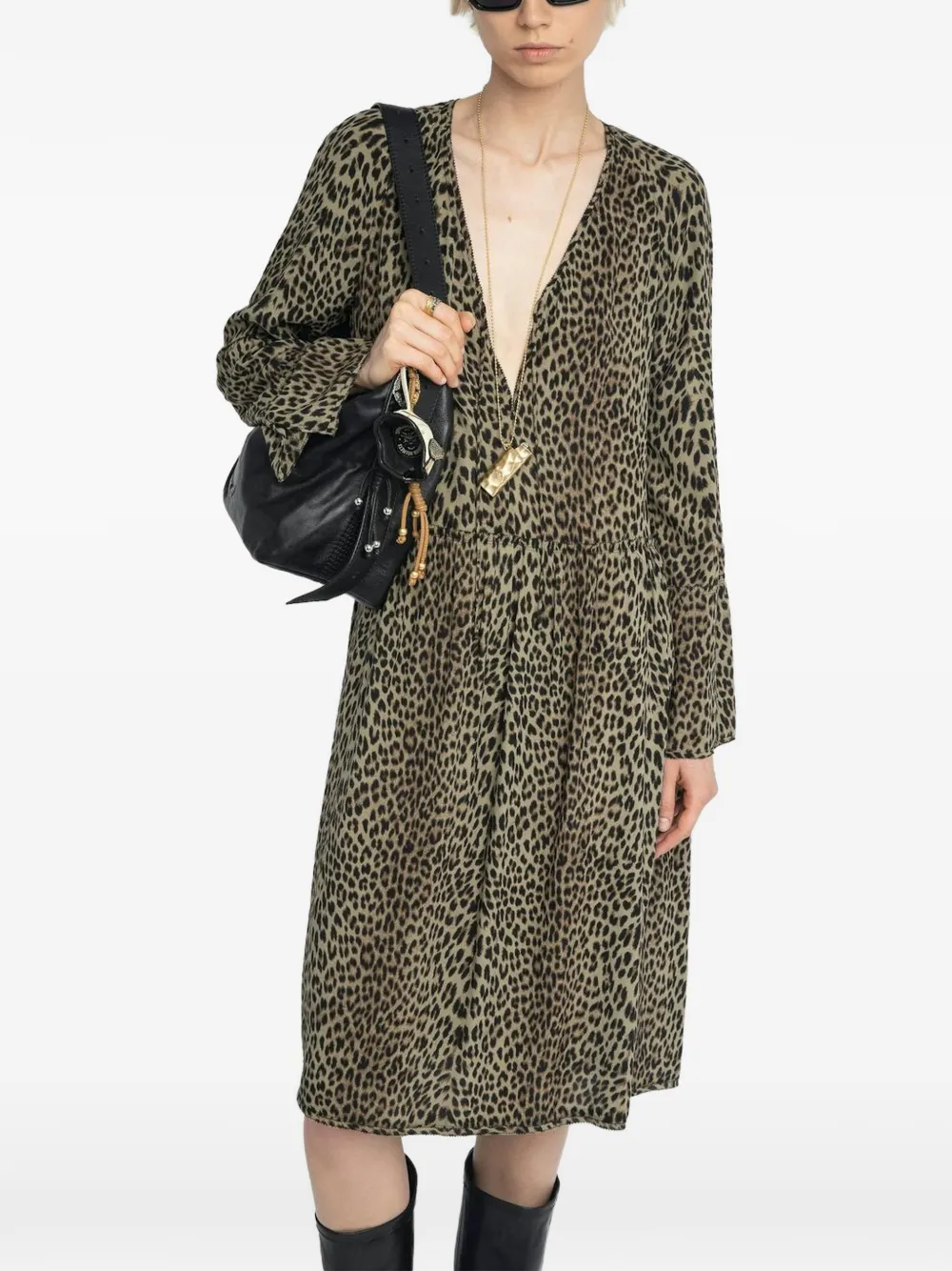 Zadig&Voltaire Rinas mini-jurk met luipaardprint en V-hals Bruin