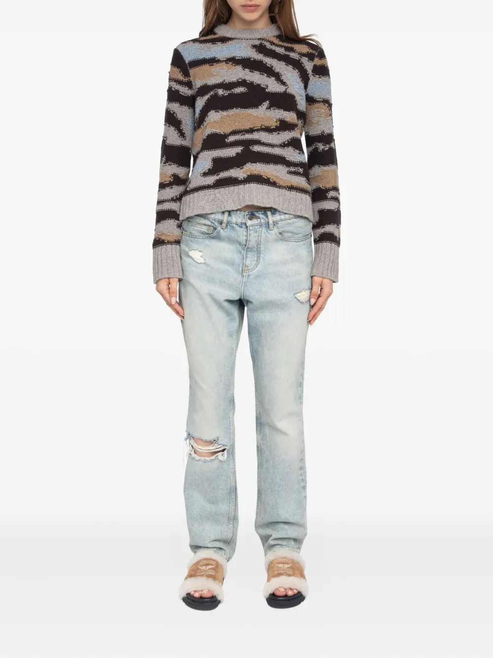 Zadig&Voltaire Malty patterned crew-neck sweater Grijs