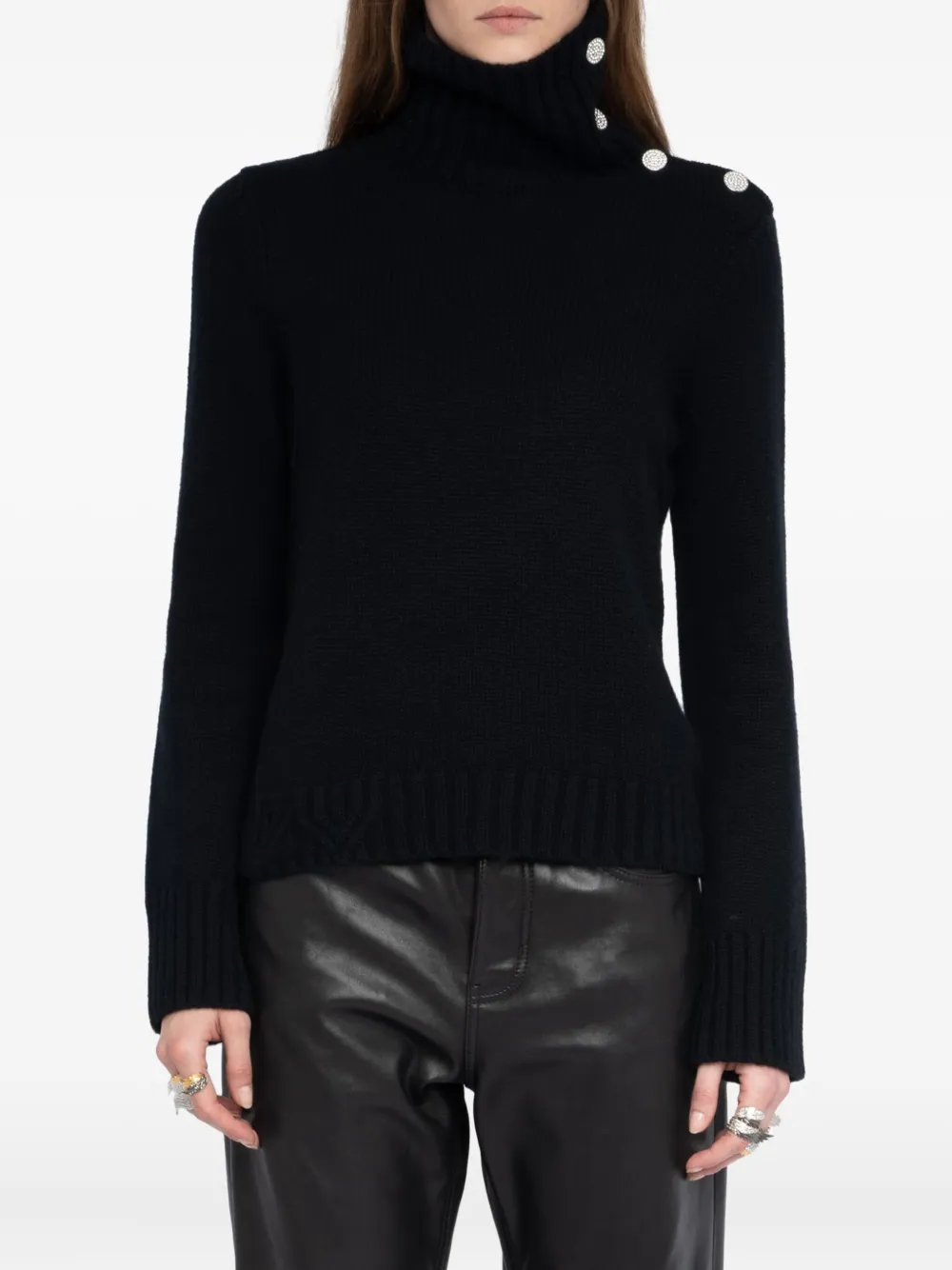 Zadig & Voltaire High-neck Embellished-button Sweater In Black