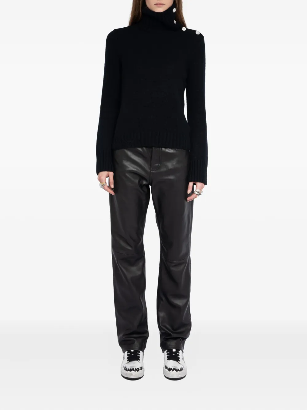 Zadig & Voltaire High-neck Embellished-button Sweater In Black