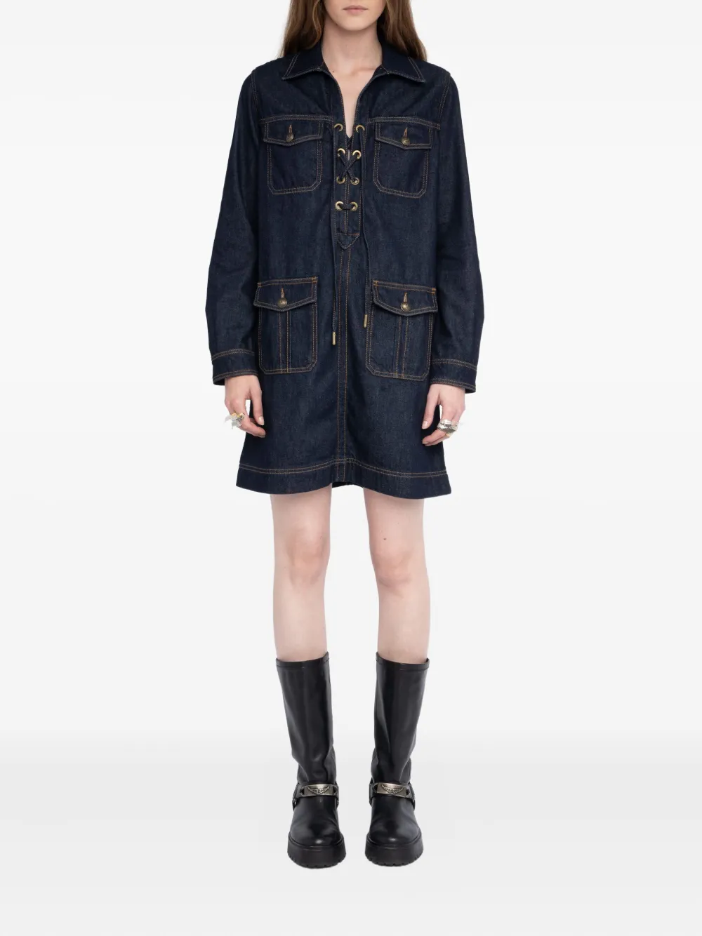 Zadig&Voltaire Remacha lace-up pocket mini dress - Blauw