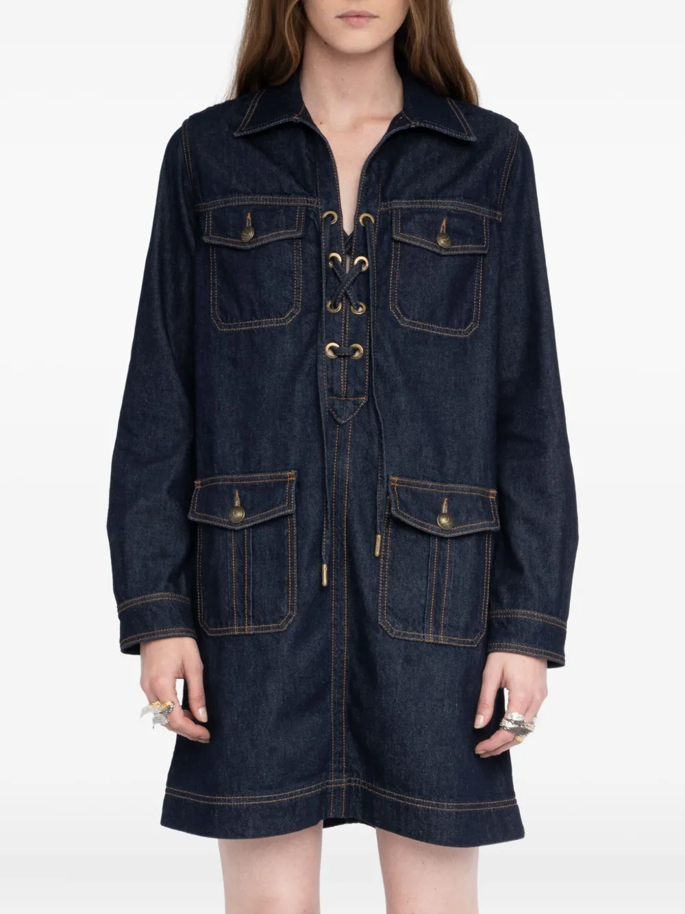 Zadig&Voltaire Remacha mini-jurk met veters en zak Blauw