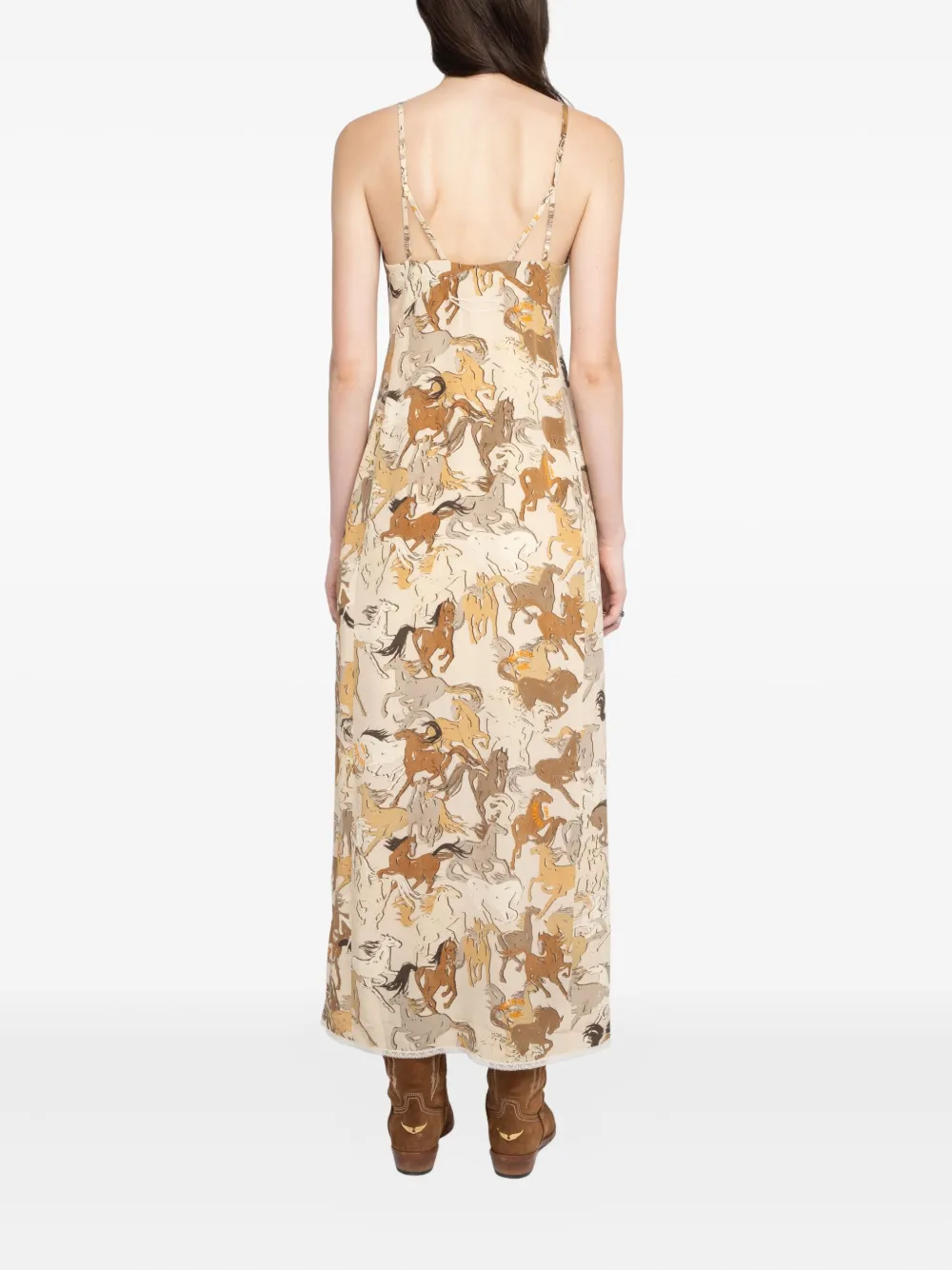Zadig & Voltaire Horse-print Slip Midi Dress In Neutral