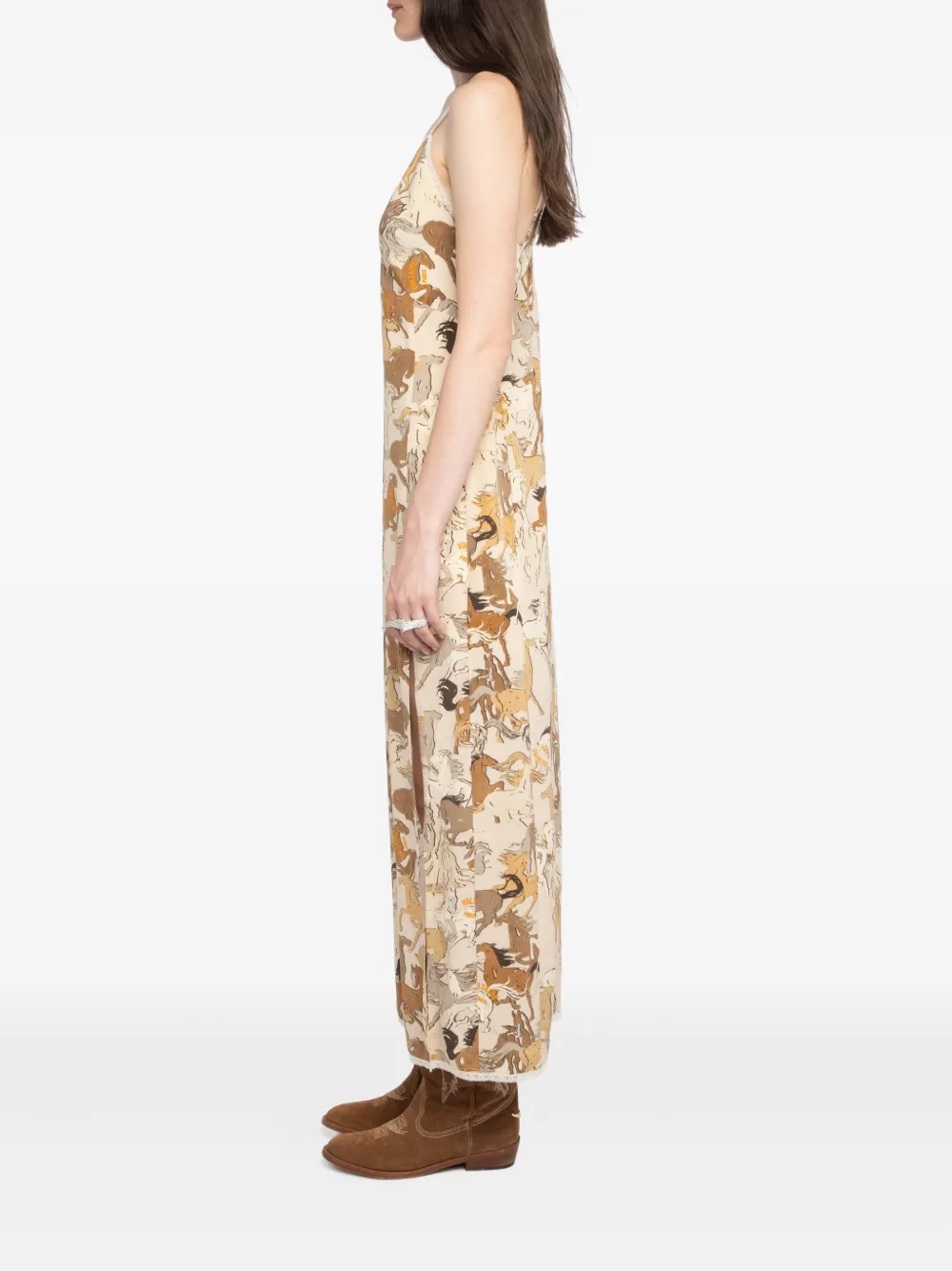 Zadig & Voltaire Horse-print Slip Midi Dress In Neutral
