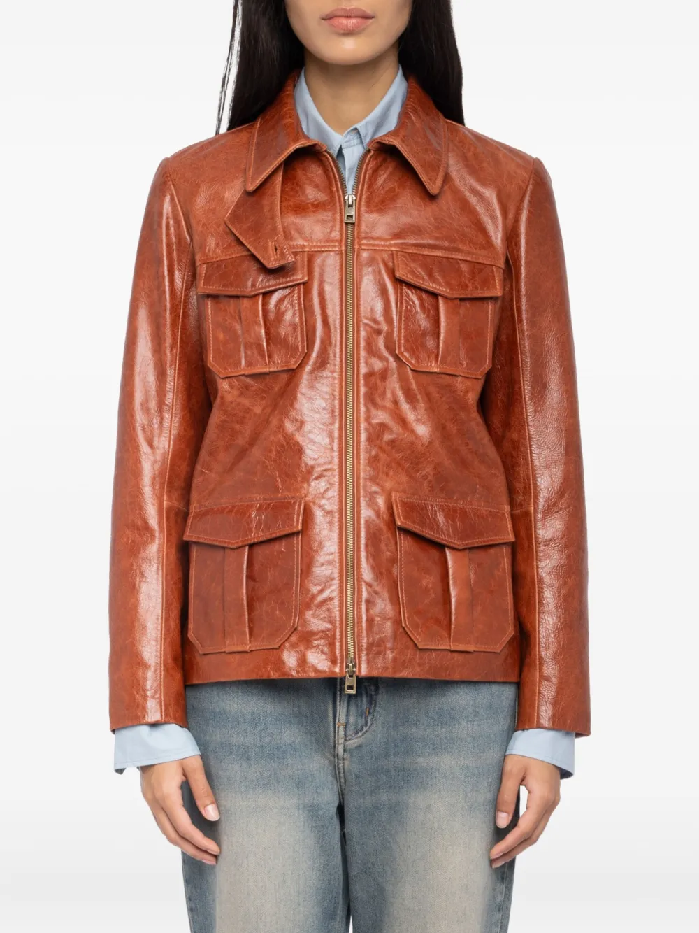 Zadig&Voltaire flap-pocket leather jacket Bruin