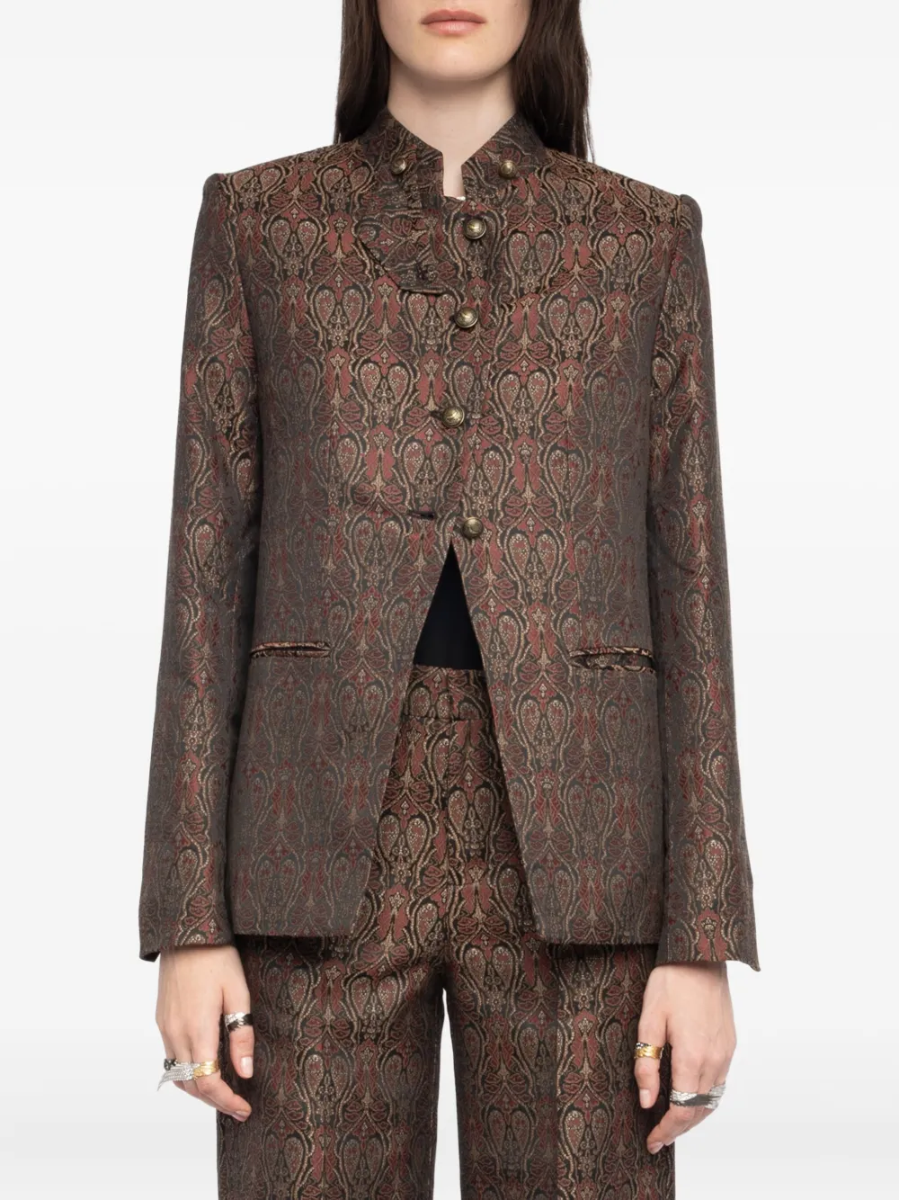 Zadig & Voltaire Verysa Paisley-print Mandarin-collar Blazer In Brown