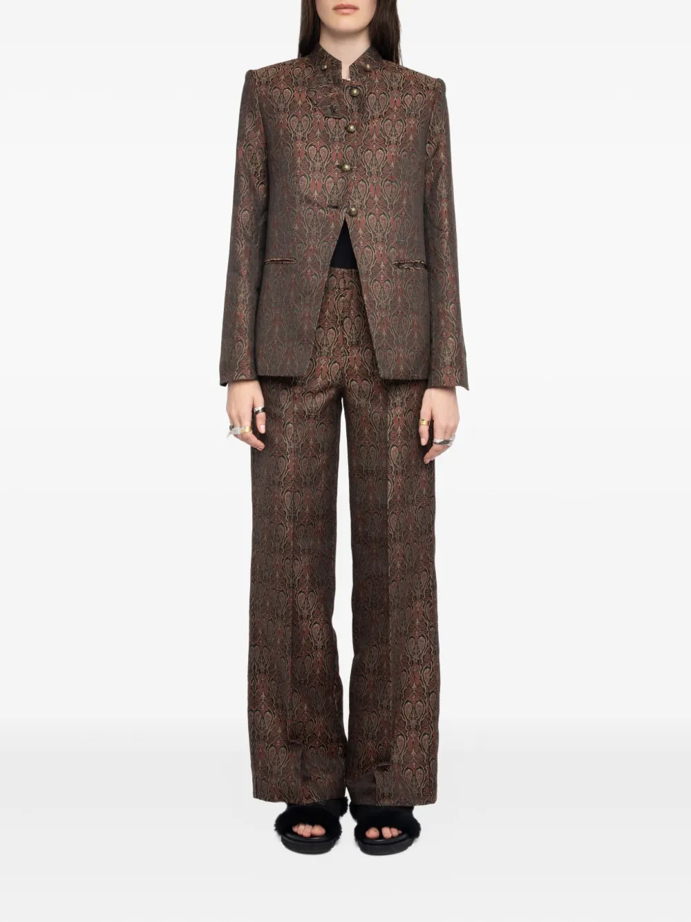 Zadig & Voltaire Verysa Paisley-print Mandarin-collar Blazer In Brown
