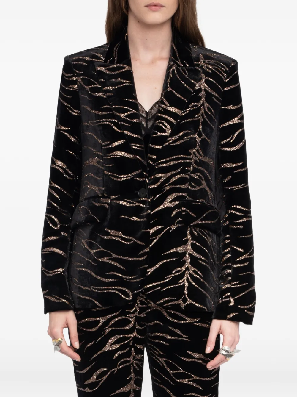 Zadig & Voltaire Vavy Tiger-stripe Velvet Blazer In Black