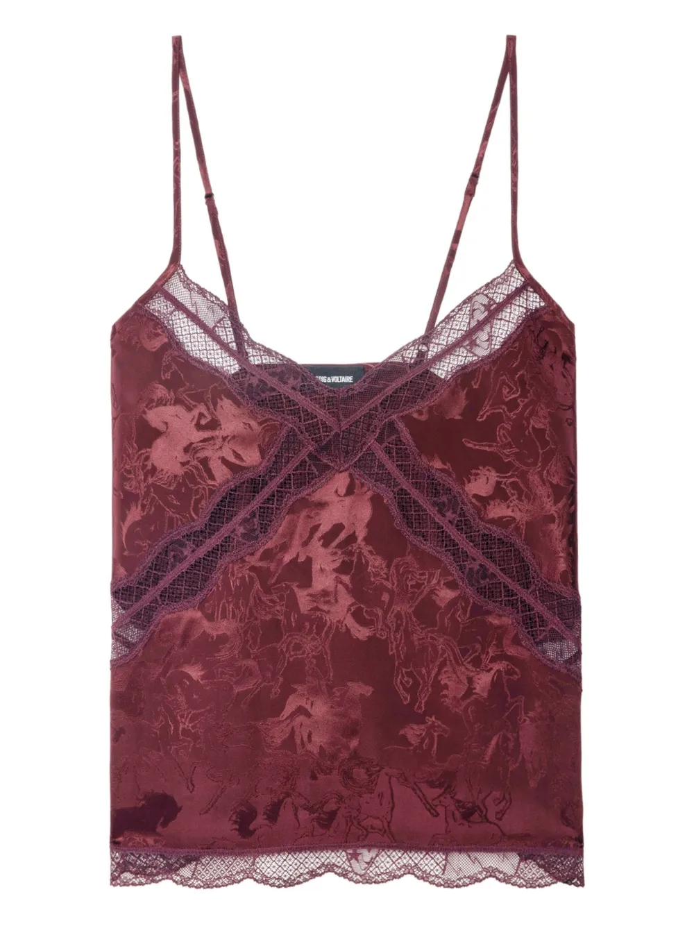 Zadig&Voltaire Cishi horse-jacquard lace-trim top Rood
