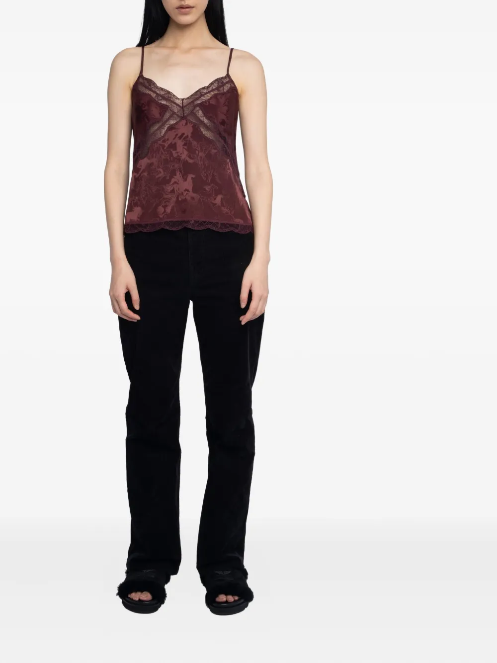 Zadig&Voltaire Cishi horse-jacquard lace-trim top Rood