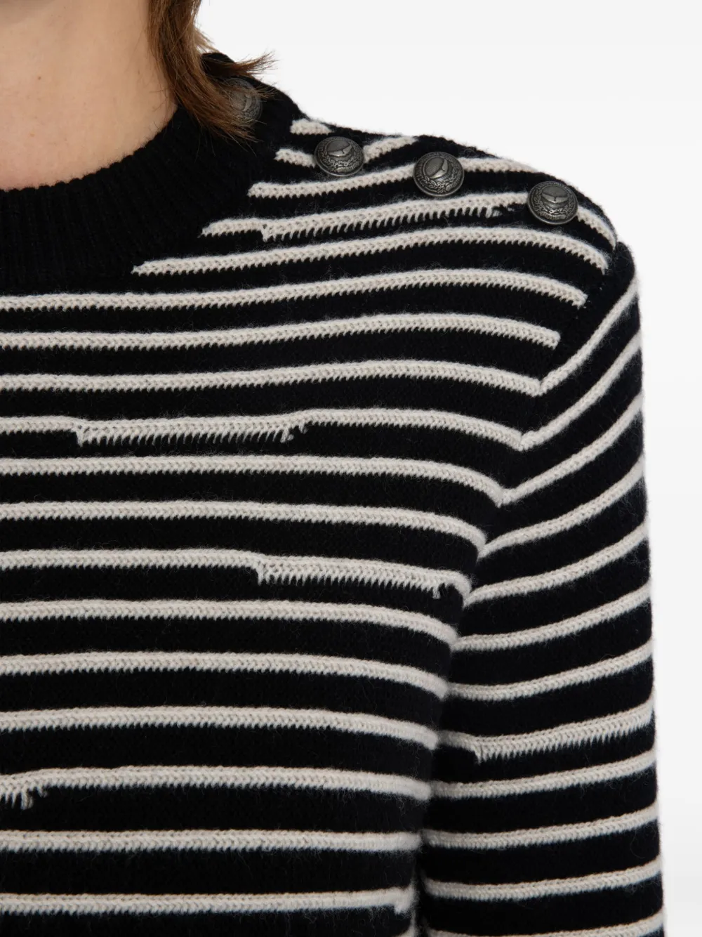 Zadig & Voltaire Spiky Striped Button-detailed Sweater In Black