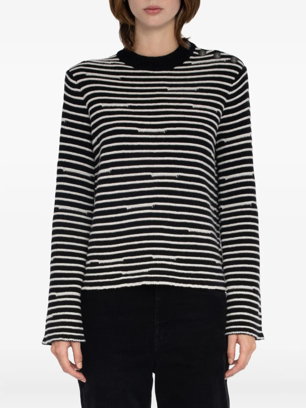 Zadig & Voltaire Spiky Striped Button-detailed Sweater In Black