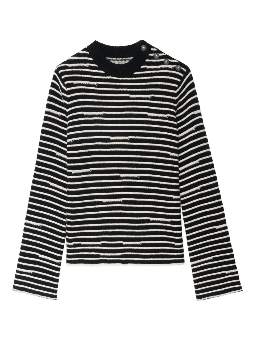 Zadig & Voltaire Spiky Striped Button-detailed Sweater In Black