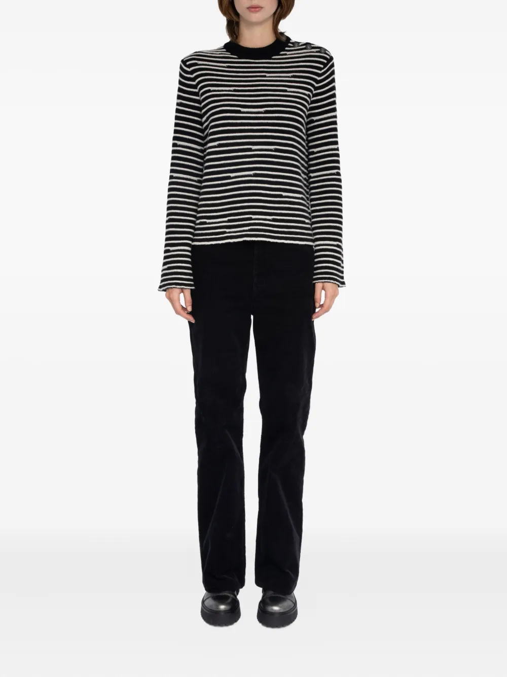 Zadig & Voltaire Spiky Striped Button-detailed Sweater In Black