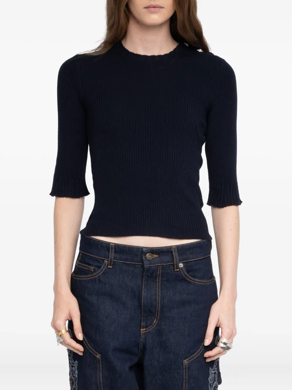 Zadig & Voltaire Short-sleeve Ribbed T-shirt In Blue