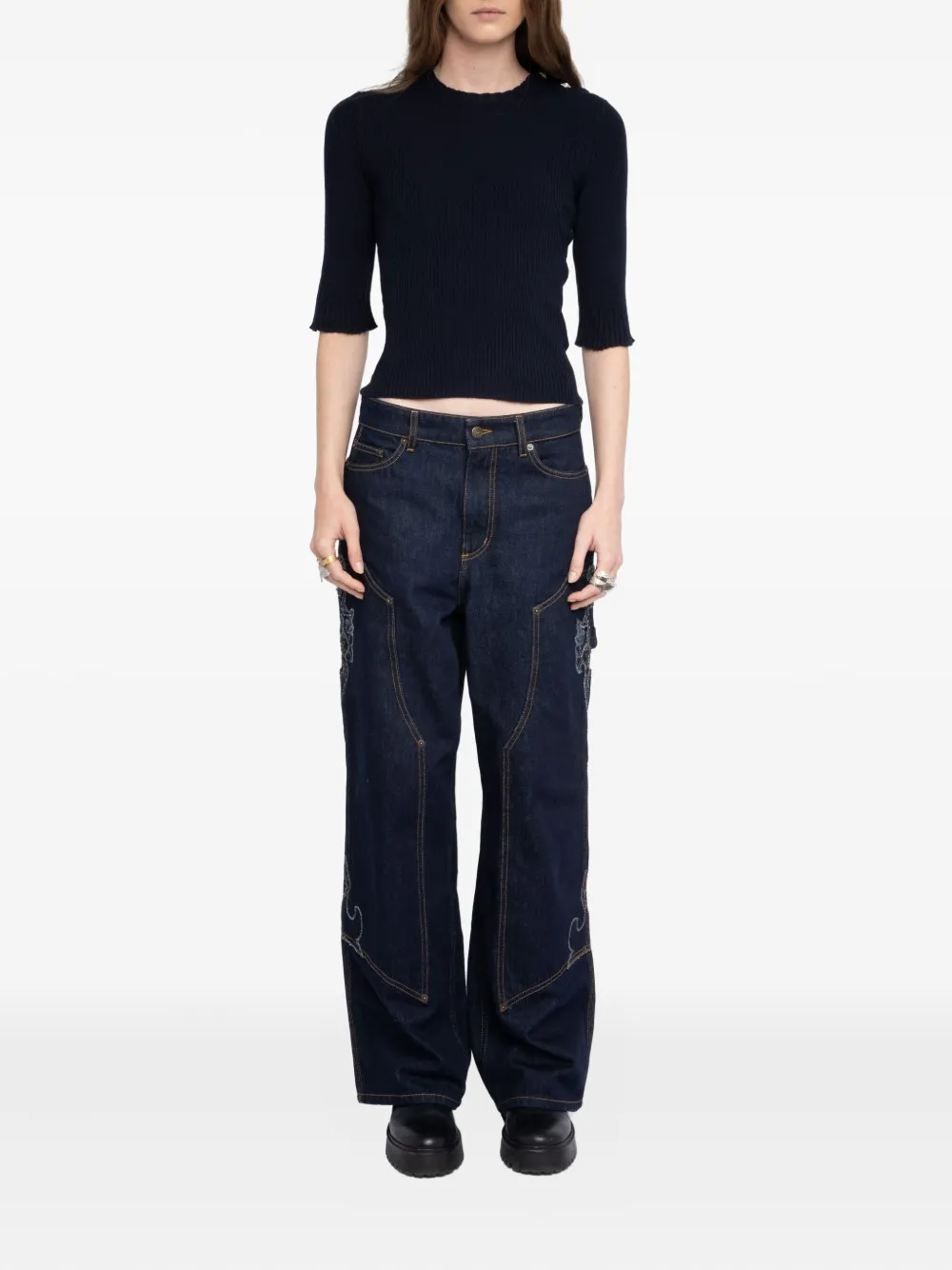 Zadig & Voltaire Short-sleeve Ribbed T-shirt In Blue