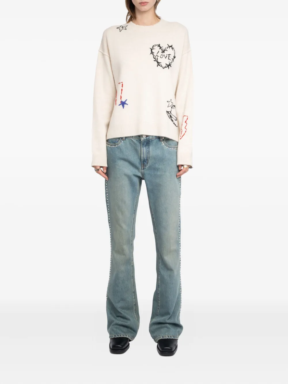 Zadig & Voltaire Embroidered Heart Detail Sweater In Neutral