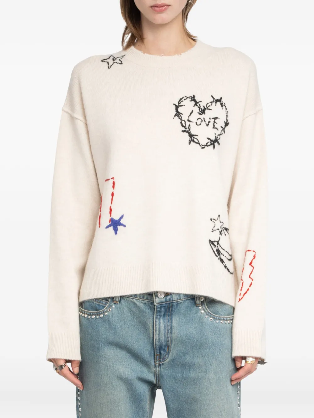 Zadig & Voltaire Embroidered Heart Detail Sweater In Neutral