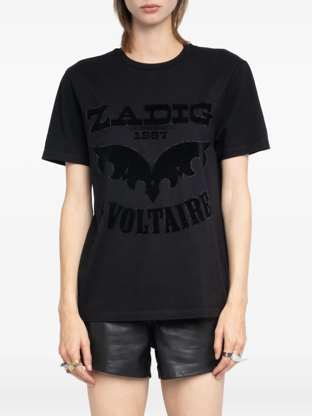 Zadig&Voltaire Edwin T-shirt verfraaid met vleermuis en logo Zwart