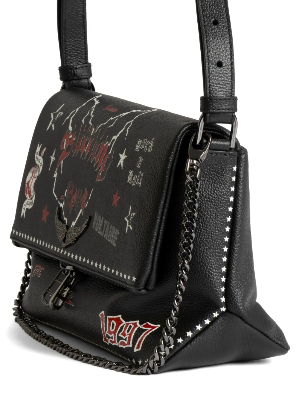 Zadig&Voltaire Rock Nano Punk schoudertas verfraaid met ster en ketting Zwart