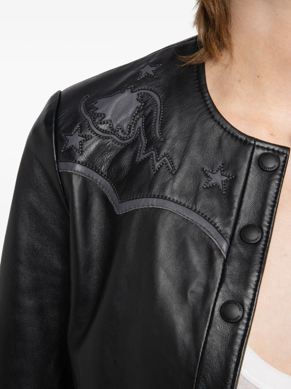 Zadig&Voltaire Leren jack met geborduurd detail Zwart