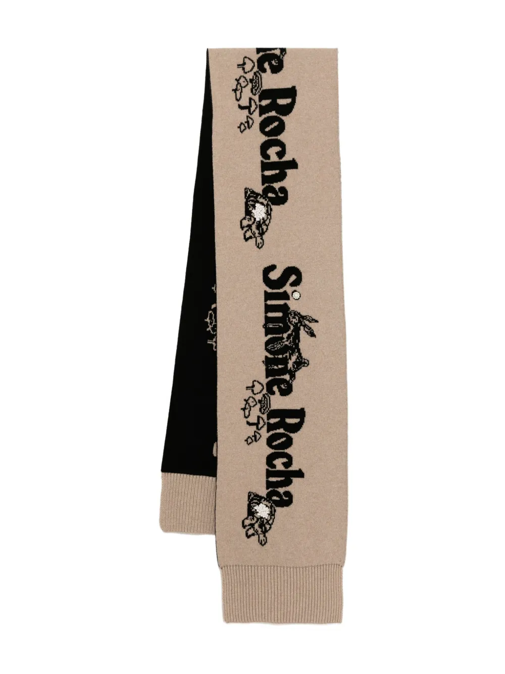 Simone Rocha long graphic logo knit scarves | Black | Image 1