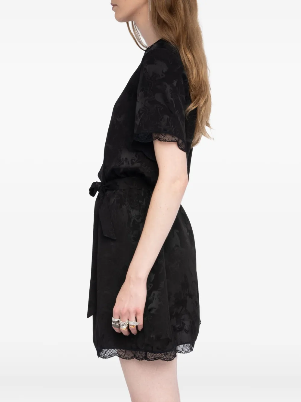 Zadig&Voltaire Mini-jurk met kanten afwerking en bloemenprint Zwart