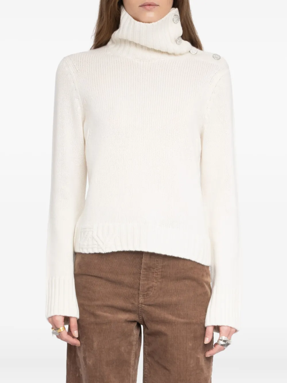 Zadig & Voltaire Womens Ecru Nalma High-neck Cashmere Jumper Xs In Multi